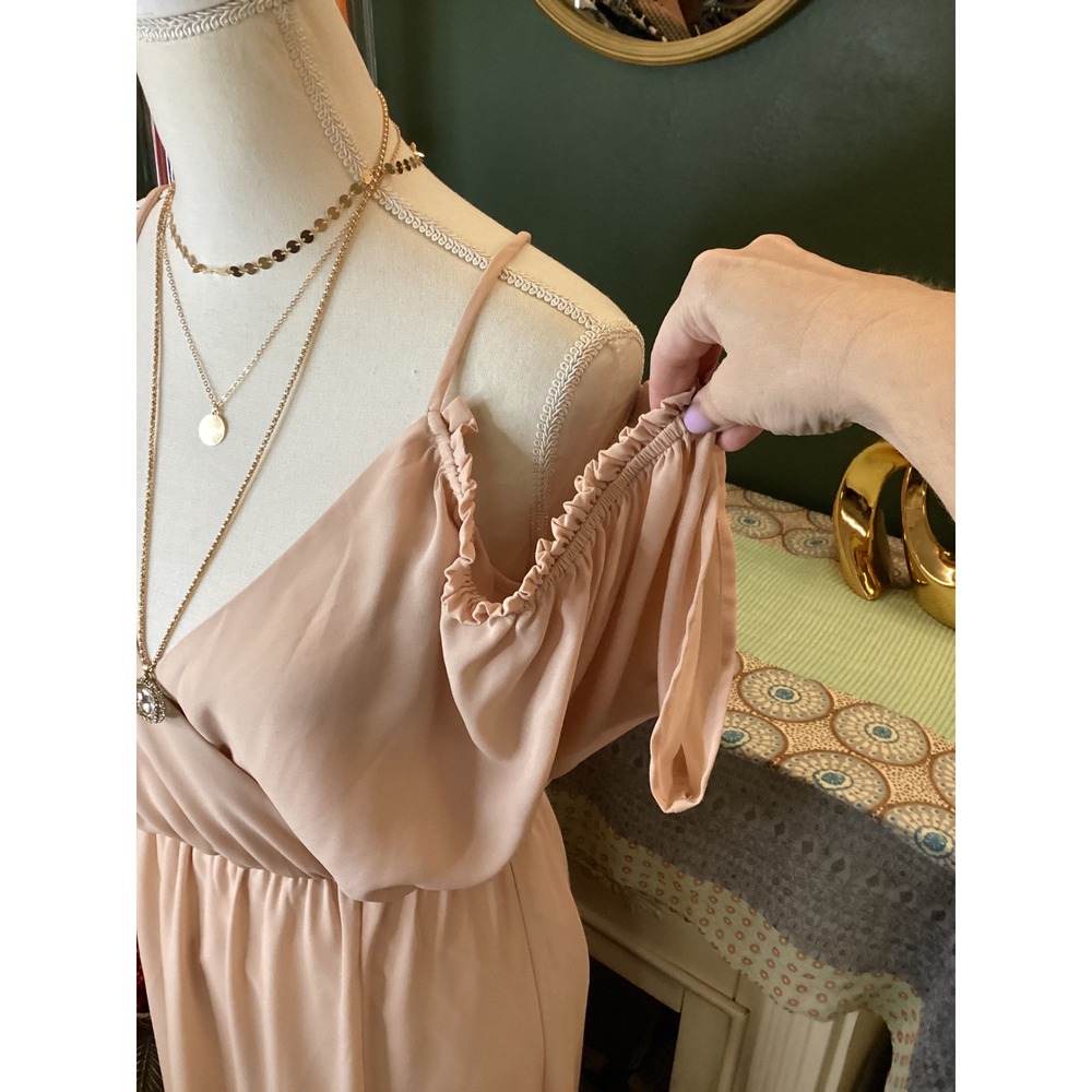 GB Blush Pink Cold Shoulder Maxi Dress Wrap V-Neck Formal Gown Size M - Picture 2 of 5
